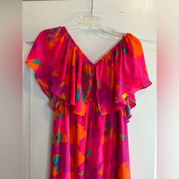 NWT RSVP Sugarlips Fuchsia Floral Off The Shoulder Ruffled Maxi Dress Medium M - Picture 6 of 7